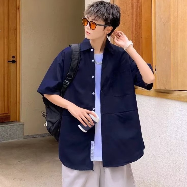 『癮品流行』夏季薄款 冰絲透氣 男生短袖襯衫 襯衫外套 翻領上衣 短袖襯衣 原宿風 休閒百搭 M-3XL-細節圖8