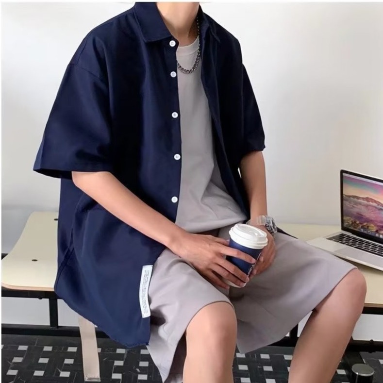 『癮品流行』夏季薄款 冰絲透氣 男生短袖襯衫 襯衫外套 翻領上衣 短袖襯衣 原宿風 休閒百搭 M-3XL-細節圖9