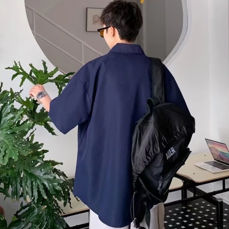 『癮品流行』夏季薄款 冰絲透氣 男生短袖襯衫 襯衫外套 翻領上衣 短袖襯衣 原宿風 休閒百搭 M-3XL-細節圖10