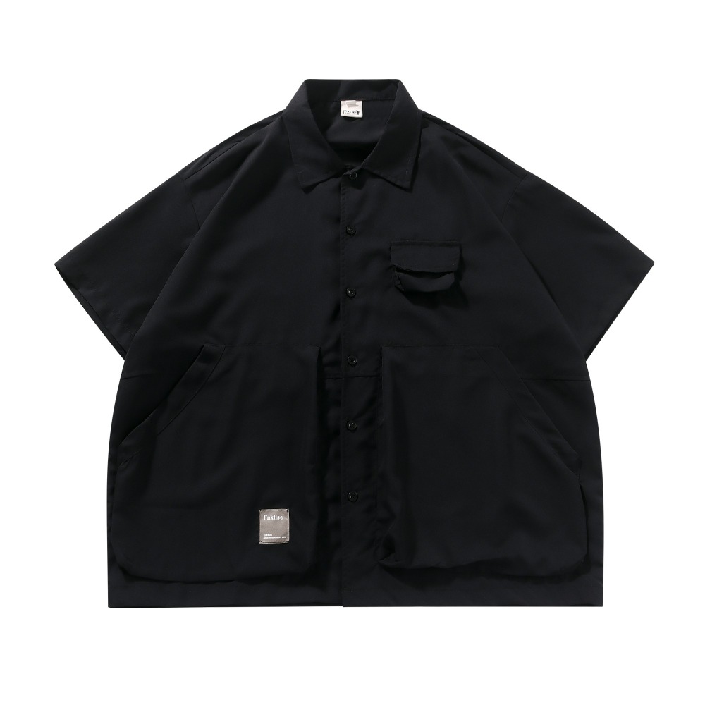 『癮品流行』日系工裝襯衫 夏季襯衫 翻領上衣 五分袖襯衣 設計感多口袋 休閒百搭 男女同款 M-3XL-細節圖8