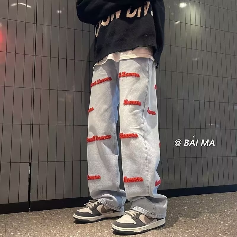 『癮品流行』美式高街復古長褲 男生夏季長褲 牛仔長褲 直筒褲 休閒褲 修身顯腿長 休閒百搭 M-3XL-細節圖3