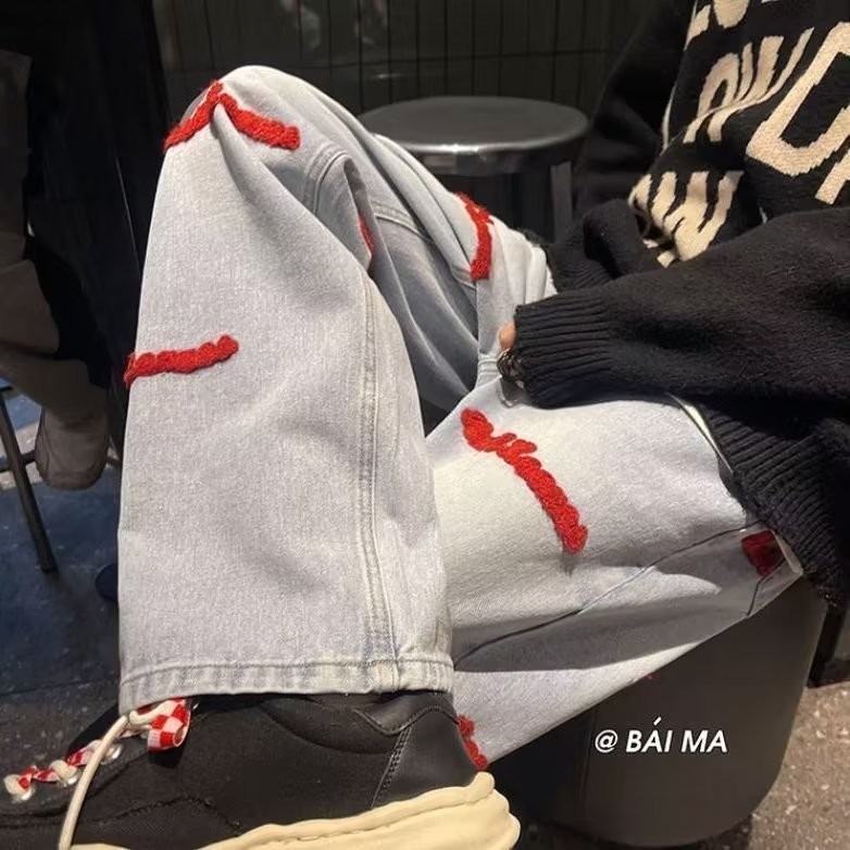 『癮品流行』美式高街復古長褲 男生夏季長褲 牛仔長褲 直筒褲 休閒褲 修身顯腿長 休閒百搭 M-3XL-細節圖7