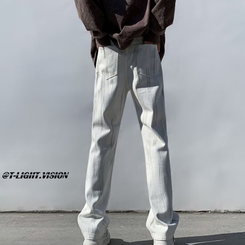 『癮品流行』美式復古高街牛仔長褲 牛仔直筒褲 九分褲 休閒褲 潑墨設計感 純色簡約 休閒百搭 M-3XL-細節圖4