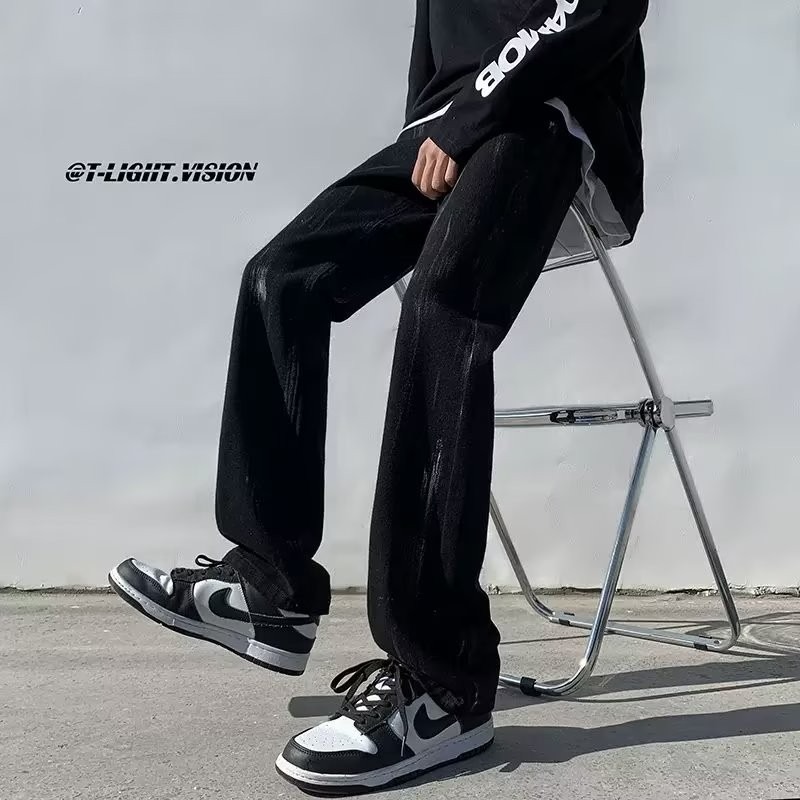 『癮品流行』美式復古高街牛仔長褲 牛仔直筒褲 九分褲 休閒褲 潑墨設計感 純色簡約 休閒百搭 M-3XL-細節圖9