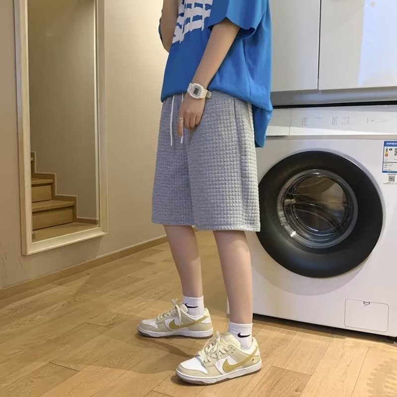 『癮品流行』韓式華夫格短褲 五分褲 休閒短褲 運動短褲 寬鬆闊腿褲 純色簡約 休閒百搭 M-2XL-細節圖3