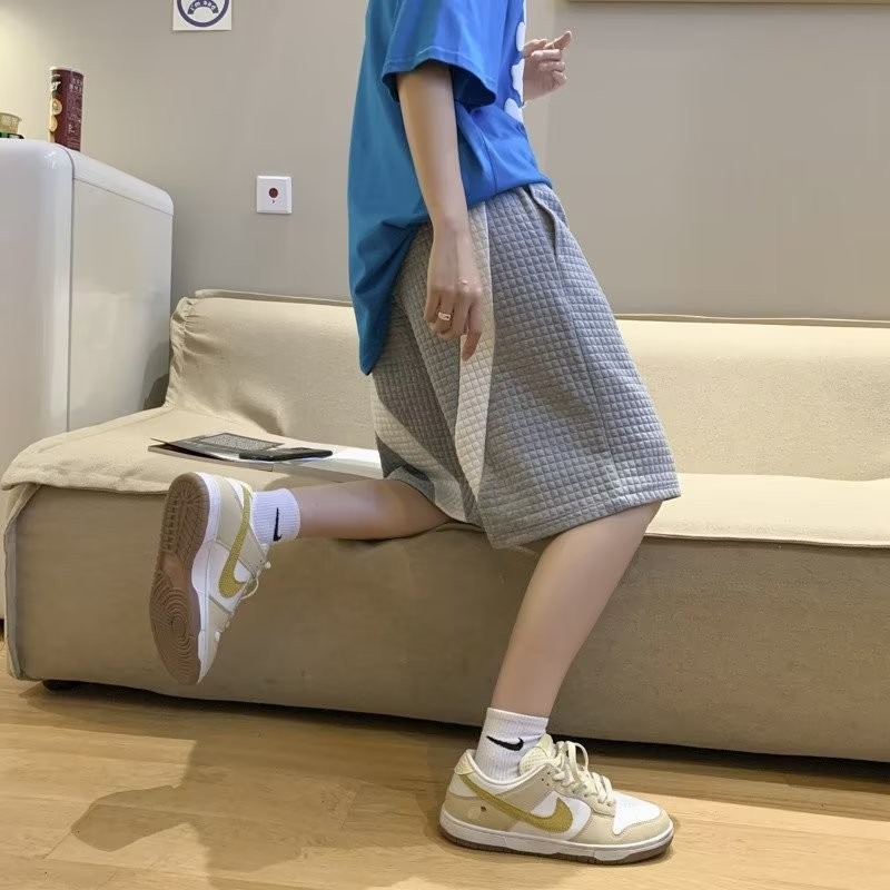 『癮品流行』韓式華夫格短褲 五分褲 休閒短褲 運動短褲 寬鬆闊腿褲 純色簡約 休閒百搭 M-2XL-細節圖5