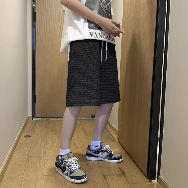 『癮品流行』韓式華夫格短褲 五分褲 休閒短褲 運動短褲 寬鬆闊腿褲 純色簡約 休閒百搭 M-2XL-細節圖7