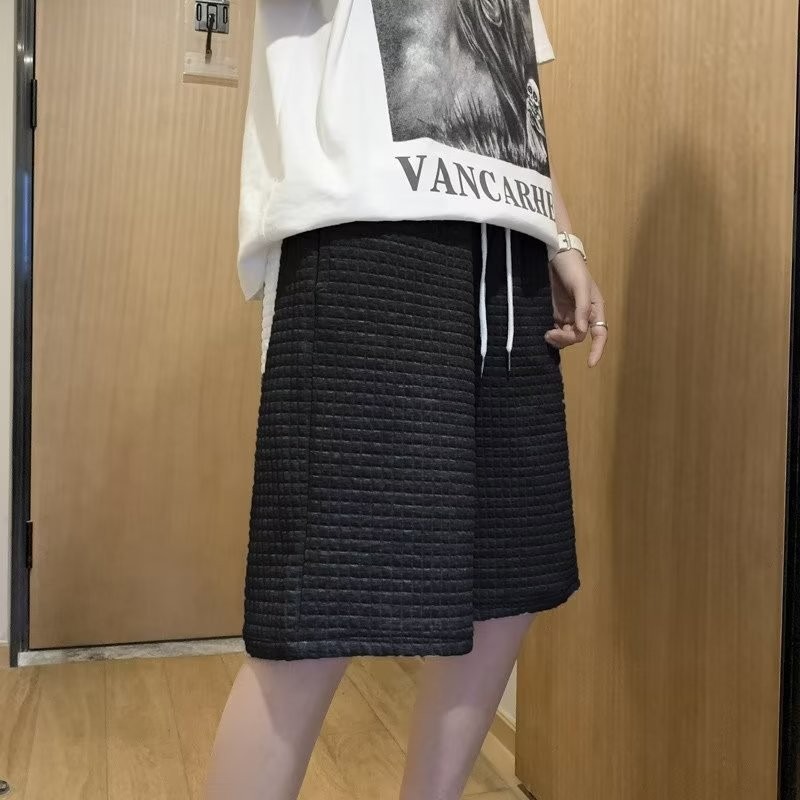 『癮品流行』韓式華夫格短褲 五分褲 休閒短褲 運動短褲 寬鬆闊腿褲 純色簡約 休閒百搭 M-2XL-細節圖8