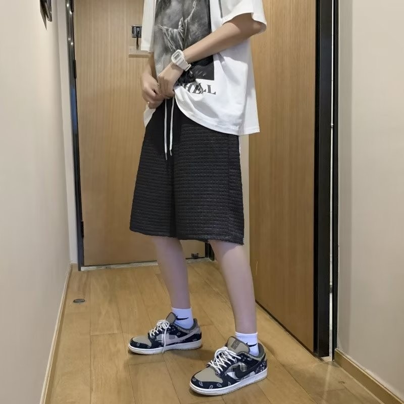 『癮品流行』韓式華夫格短褲 五分褲 休閒短褲 運動短褲 寬鬆闊腿褲 純色簡約 休閒百搭 M-2XL-細節圖10