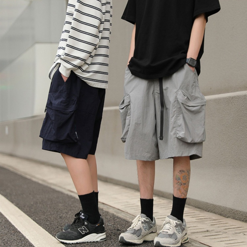 『癮品流行』韓版工裝短褲男 五分褲 休閒短褲 直筒短褲 設計感大口袋 休閒百搭 純色簡約 M-3XL-細節圖7