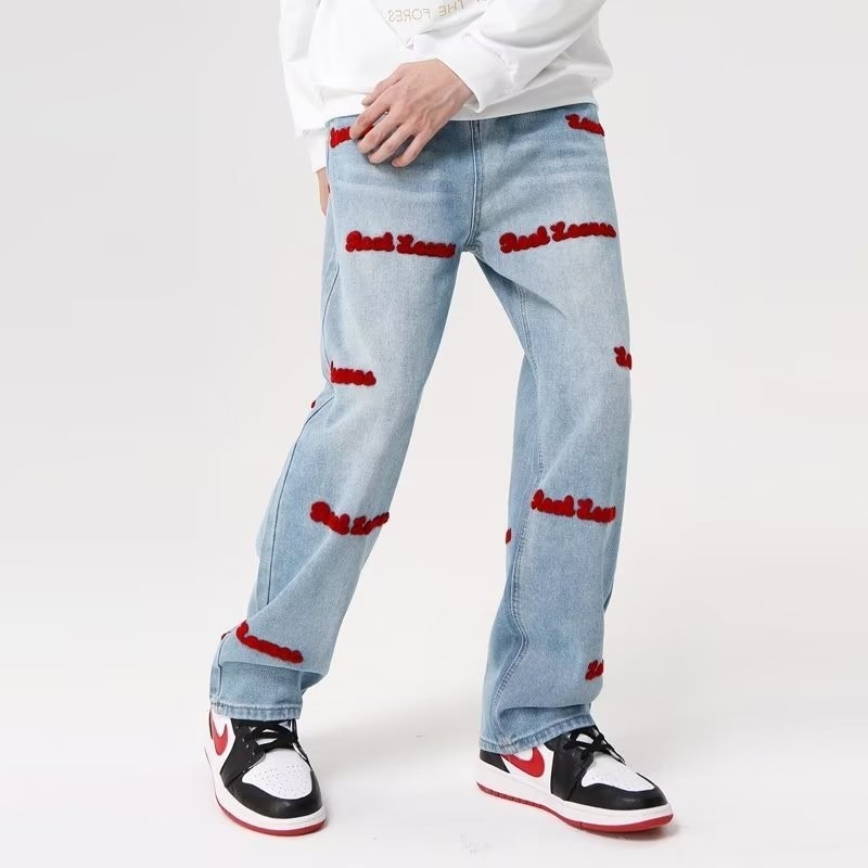 『癮品流行』美式復古高街牛仔長褲 直筒長褲 休閒長褲 植絨長褲 休閒百搭 設計感修身 S-3XL-細節圖4