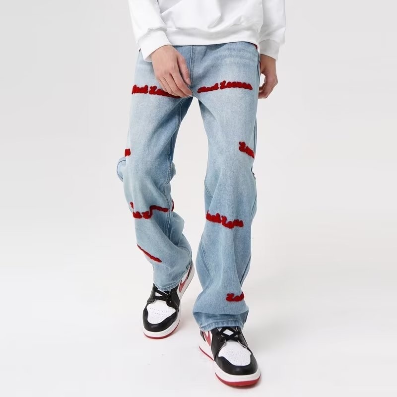 『癮品流行』美式復古高街牛仔長褲 直筒長褲 休閒長褲 植絨長褲 休閒百搭 設計感修身 S-3XL-細節圖5