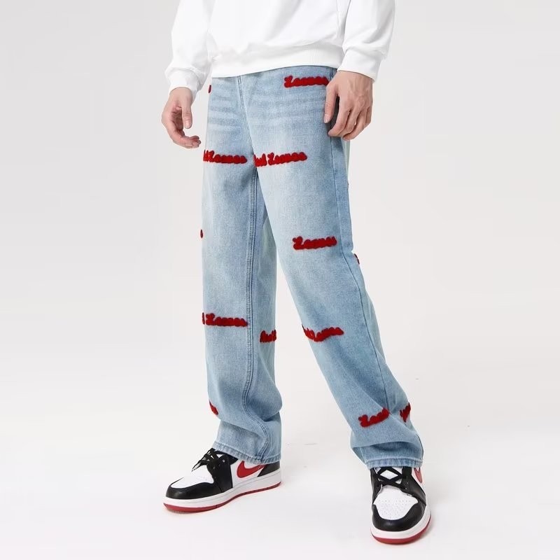 『癮品流行』美式復古高街牛仔長褲 直筒長褲 休閒長褲 植絨長褲 休閒百搭 設計感修身 S-3XL-細節圖6