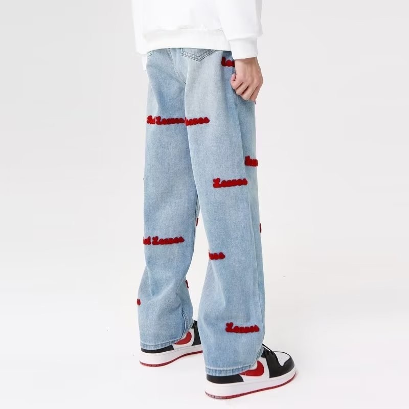 『癮品流行』美式復古高街牛仔長褲 直筒長褲 休閒長褲 植絨長褲 休閒百搭 設計感修身 S-3XL-細節圖7