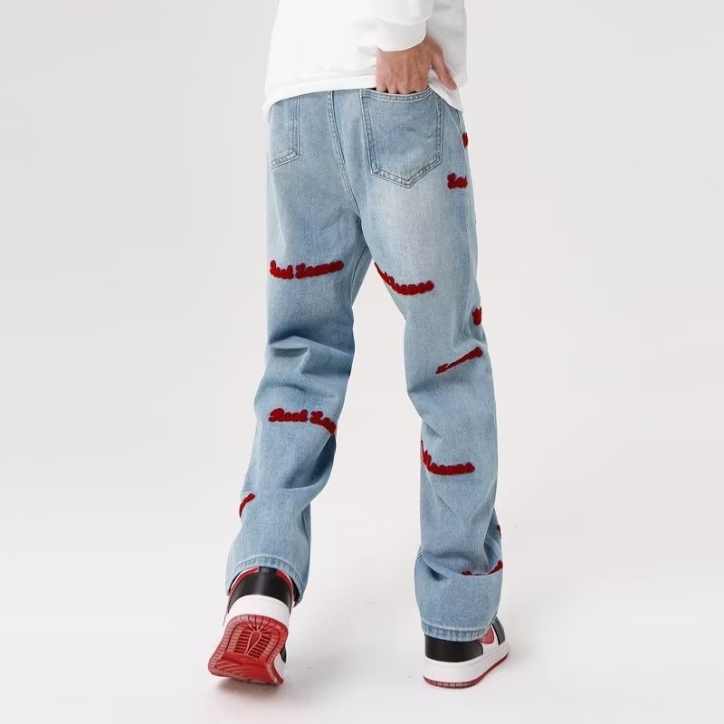 『癮品流行』美式復古高街牛仔長褲 直筒長褲 休閒長褲 植絨長褲 休閒百搭 設計感修身 S-3XL-細節圖8