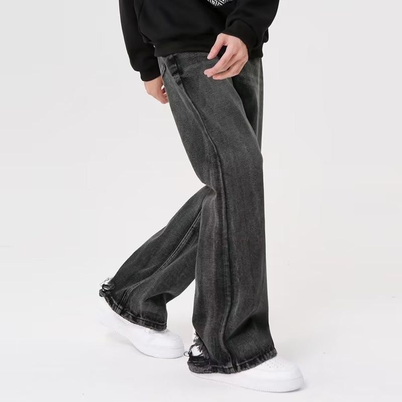 『癮品流行』復古高街水洗牛仔長褲 休閒長褲 素色長褲 直筒長褲 純色簡約 休閒百搭 S-3XL-細節圖3