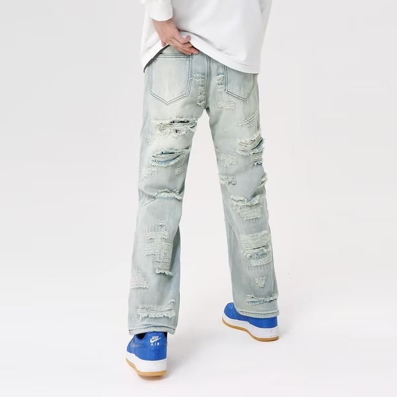 『癮品流行』美式復古高街牛仔長褲 破洞牛仔褲 休閒長褲 直筒修身牛仔褲 顯瘦九分褲 休閒百搭 S-3XL-細節圖3