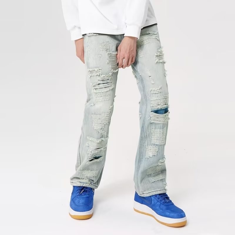 『癮品流行』美式復古高街牛仔長褲 破洞牛仔褲 休閒長褲 直筒修身牛仔褲 顯瘦九分褲 休閒百搭 S-3XL-細節圖4