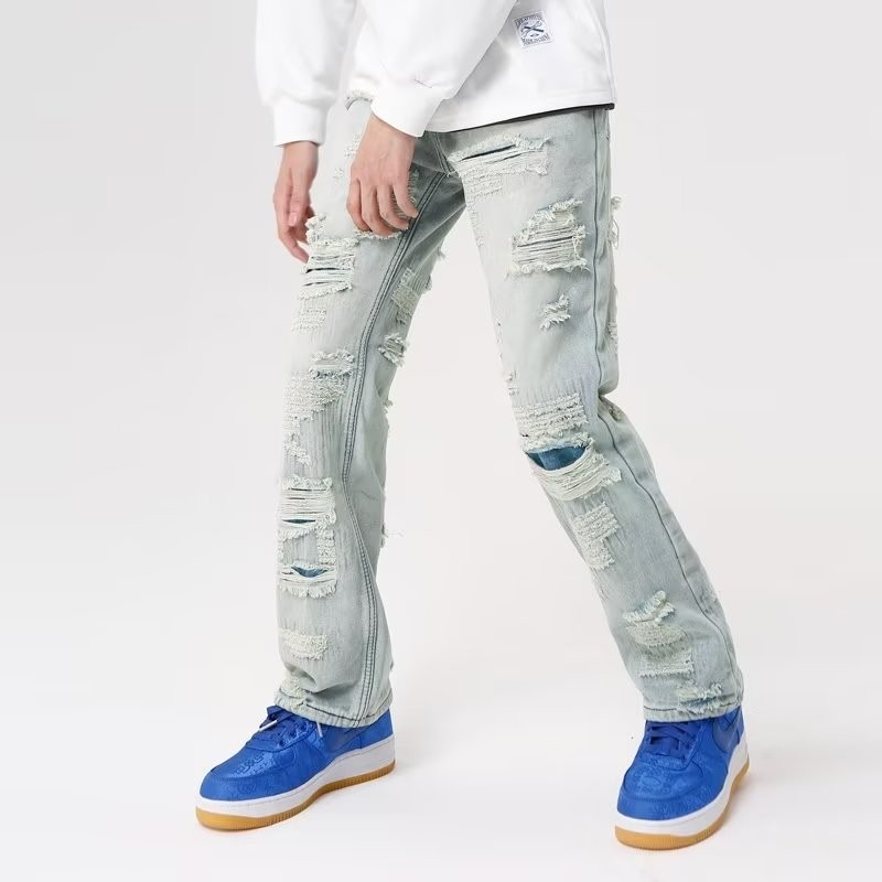 『癮品流行』美式復古高街牛仔長褲 破洞牛仔褲 休閒長褲 直筒修身牛仔褲 顯瘦九分褲 休閒百搭 S-3XL-細節圖5