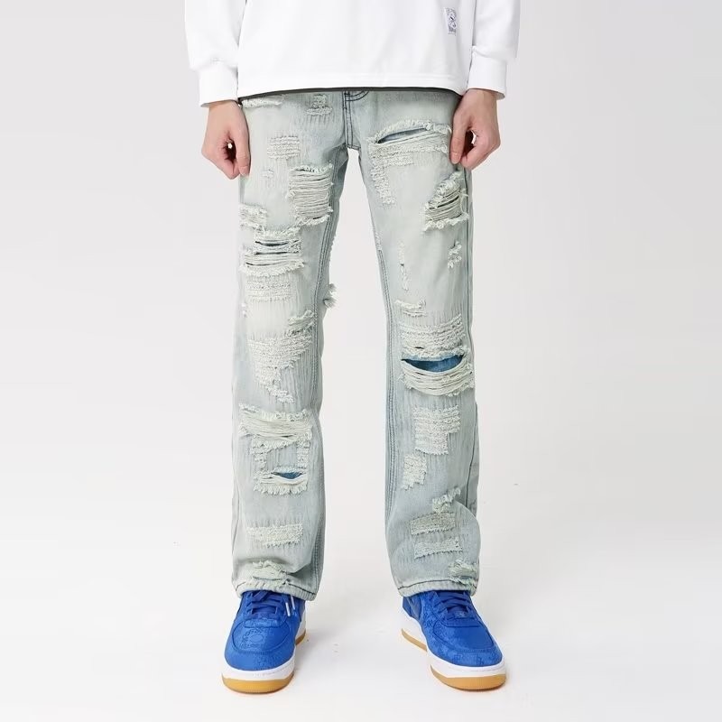 『癮品流行』美式復古高街牛仔長褲 破洞牛仔褲 休閒長褲 直筒修身牛仔褲 顯瘦九分褲 休閒百搭 S-3XL-細節圖6