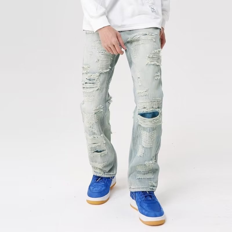 『癮品流行』美式復古高街牛仔長褲 破洞牛仔褲 休閒長褲 直筒修身牛仔褲 顯瘦九分褲 休閒百搭 S-3XL-細節圖7