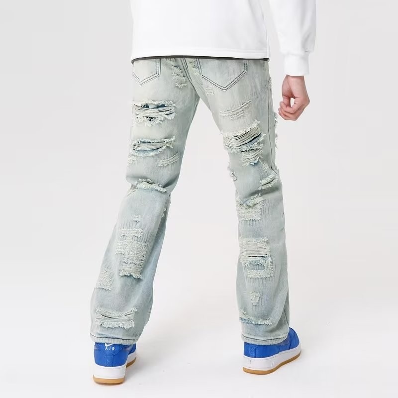 『癮品流行』美式復古高街牛仔長褲 破洞牛仔褲 休閒長褲 直筒修身牛仔褲 顯瘦九分褲 休閒百搭 S-3XL-細節圖8