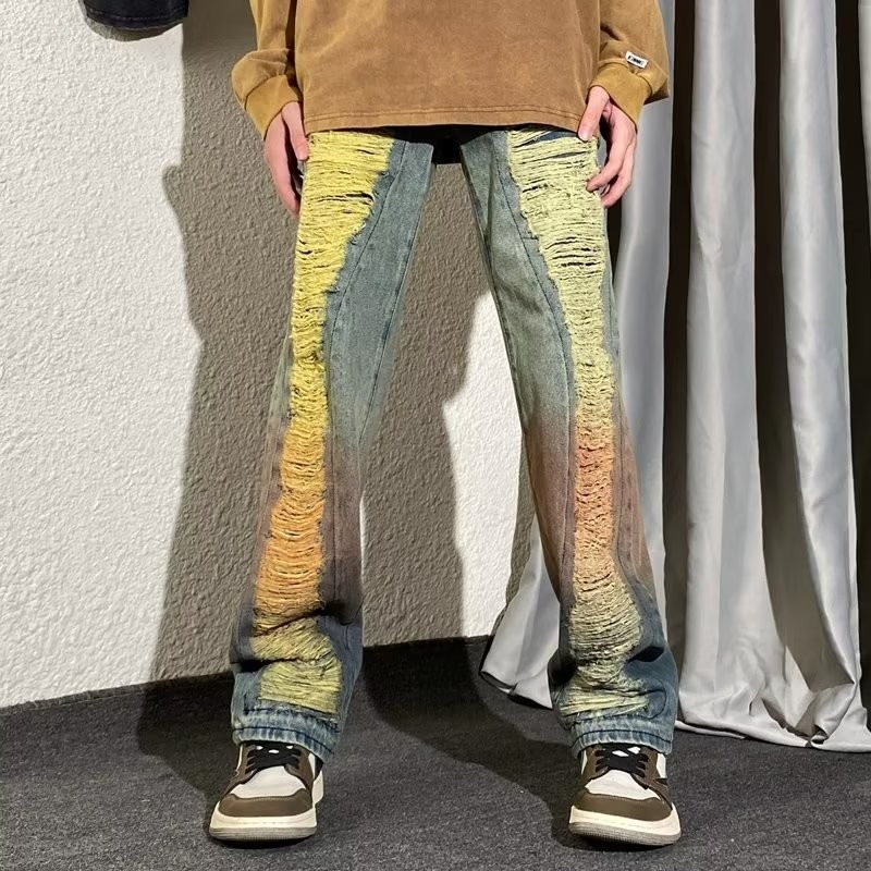 『癮品流行』歐美高街復古潮流牛仔長褲 設計感痞帥破洞牛仔褲 休閒長褲 九分褲 直筒牛仔褲 修身顯腿長 S-3XL-細節圖4