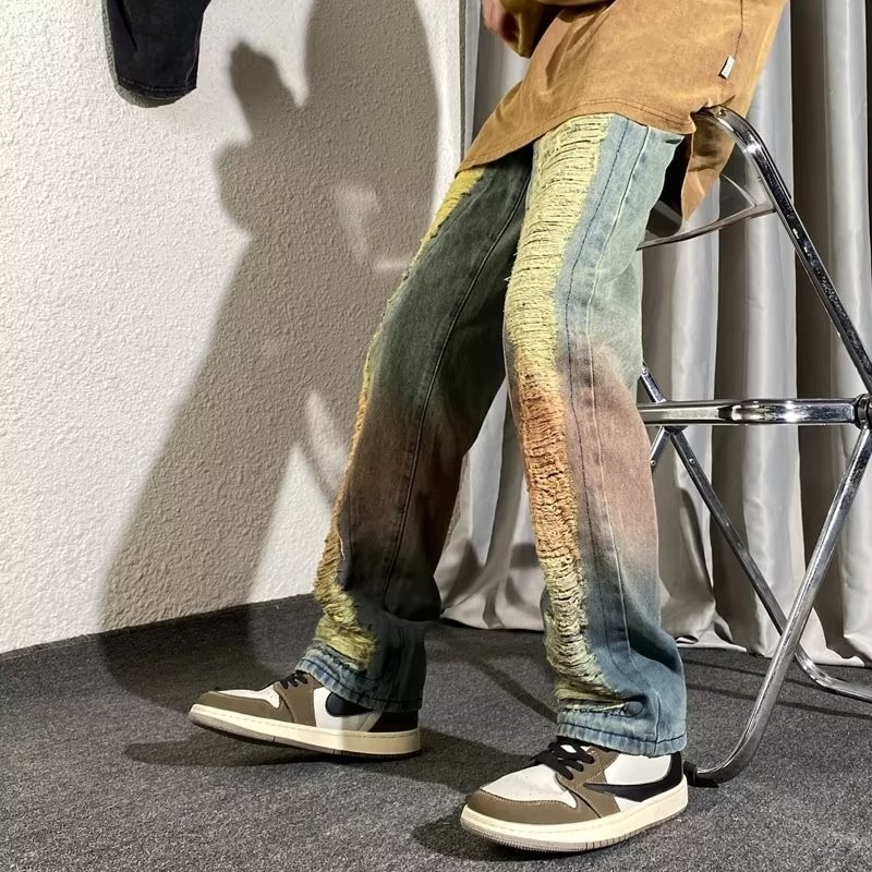 『癮品流行』歐美高街復古潮流牛仔長褲 設計感痞帥破洞牛仔褲 休閒長褲 九分褲 直筒牛仔褲 修身顯腿長 S-3XL-細節圖9