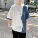 『癮品流行』夏季短袖T恤男 拼接撞色設計感T恤 潮流T恤 五分袖 圓領上衣 休閒百搭 小碼寬鬆 M-2XL-規格圖11