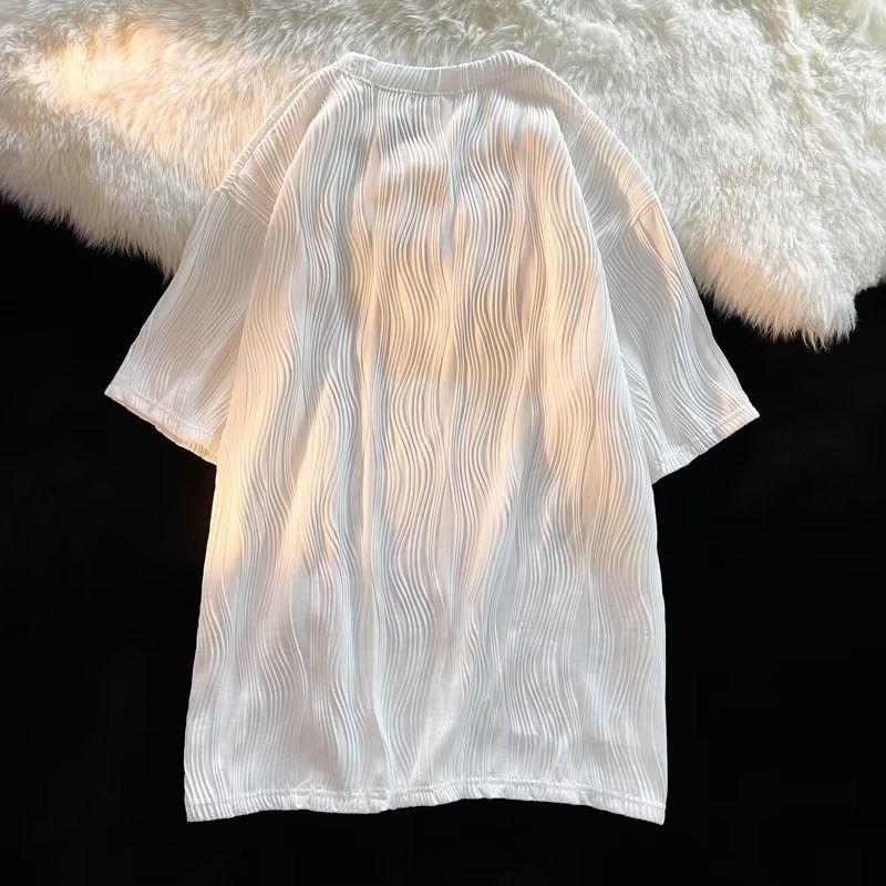 『癮品流行』水波紋短袖T恤 男生夏季T恤 圓領上衣 素色T恤 休閒百搭 純色簡約 小碼寬鬆 M-2XL-細節圖3