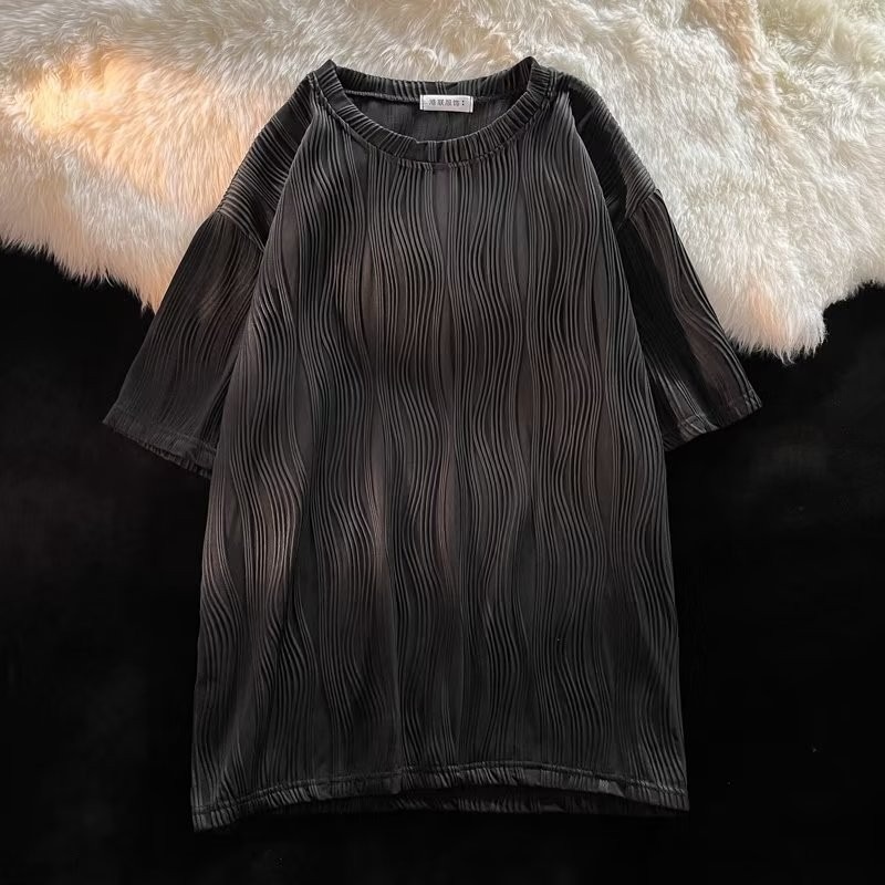 『癮品流行』水波紋短袖T恤 男生夏季T恤 圓領上衣 素色T恤 休閒百搭 純色簡約 小碼寬鬆 M-2XL-細節圖4