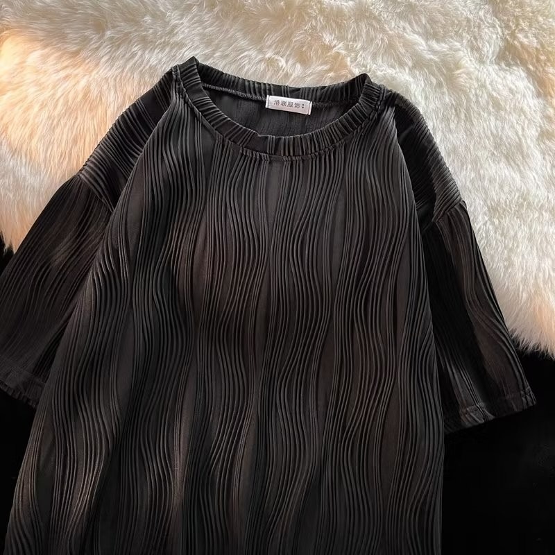 『癮品流行』水波紋短袖T恤 男生夏季T恤 圓領上衣 素色T恤 休閒百搭 純色簡約 小碼寬鬆 M-2XL-細節圖5