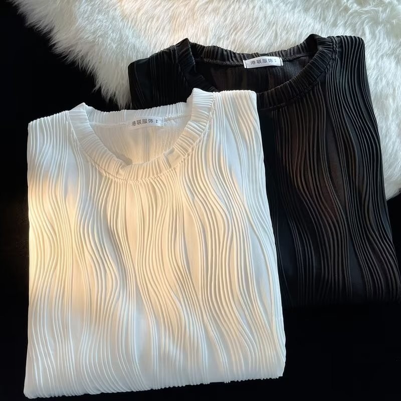 『癮品流行』水波紋短袖T恤 男生夏季T恤 圓領上衣 素色T恤 休閒百搭 純色簡約 小碼寬鬆 M-2XL-細節圖9