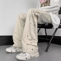 『癮品流行』美式潮流高街男長褲 衝鋒褲 休閒長褲 直筒長褲 設計感紐扣 嘻哈痞帥 修身顯腿長 M-3XL-規格圖11