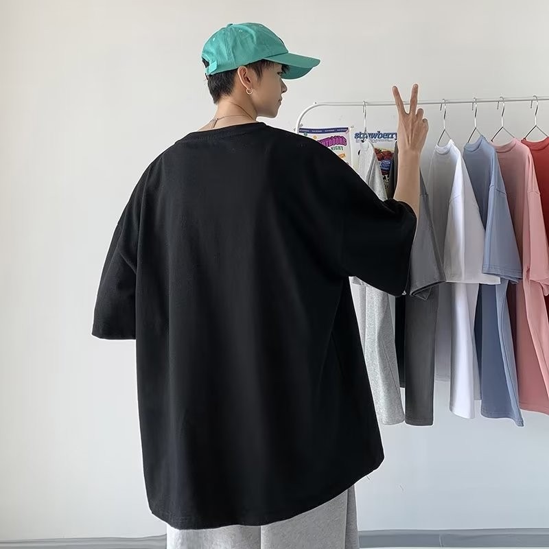 『癮品流行』男生夏季短袖T恤 字母印花 圓領上衣 五分袖 休閒百搭 素色簡約 基礎百搭 M-5XL-細節圖3