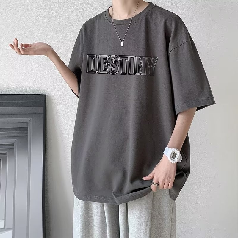 『癮品流行』男生夏季短袖T恤 字母印花 圓領上衣 五分袖 休閒百搭 素色簡約 基礎百搭 M-5XL-細節圖4