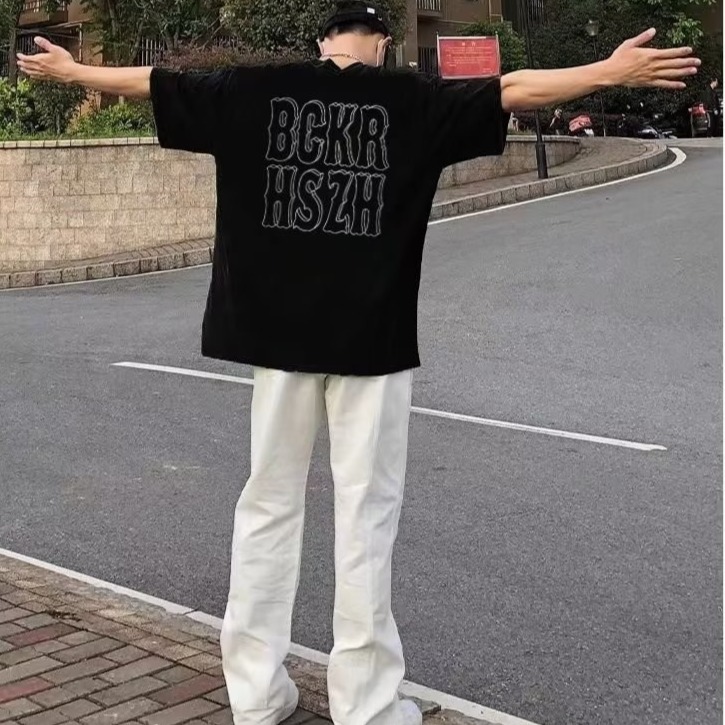 『癮品流行』美式字母印花高街T恤 純棉T恤 潮流T恤 男生夏季短T 基礎百搭 寬鬆oversize M-5XL-細節圖5