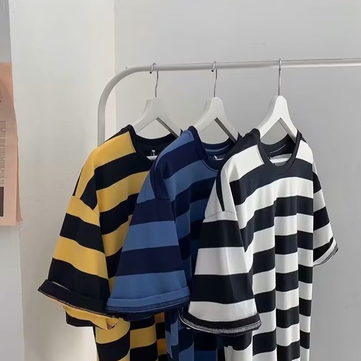 『癮品流行』條紋短t tee 男裝 M-3XL 衣服 學院風短袖T恤 經典款 韓國實拍寬鬆休閒百搭衣服 正韓衣著-細節圖6