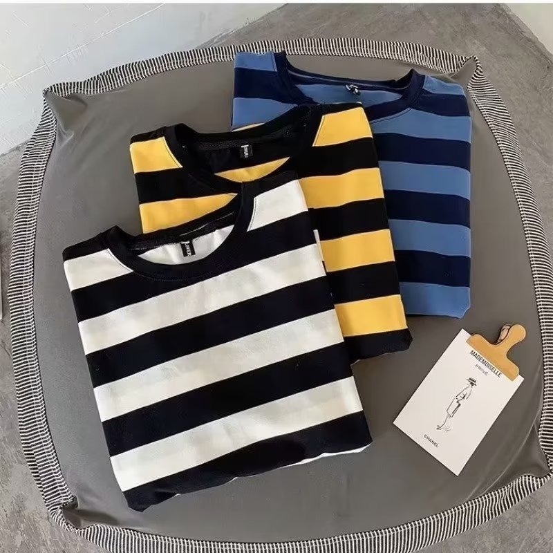 『癮品流行』條紋短t tee 男裝 M-3XL 衣服 學院風短袖T恤 經典款 韓國實拍寬鬆休閒百搭衣服 正韓衣著-細節圖7