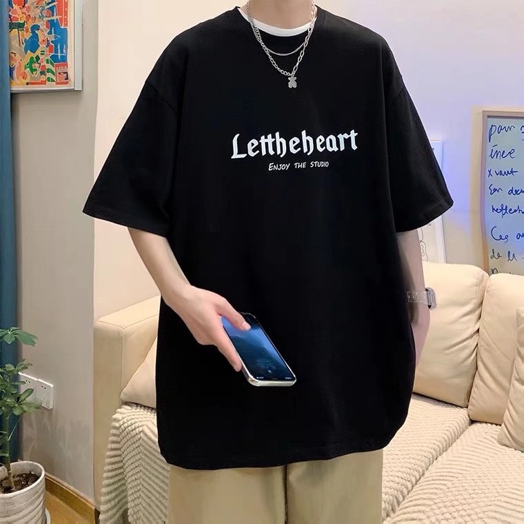 『癮品流行』英文印花t恤男短袖 潮牌百搭五分袖 夏季ins潮流港風半袖原宿風寬松衣服 T恤衫 上衣-細節圖4
