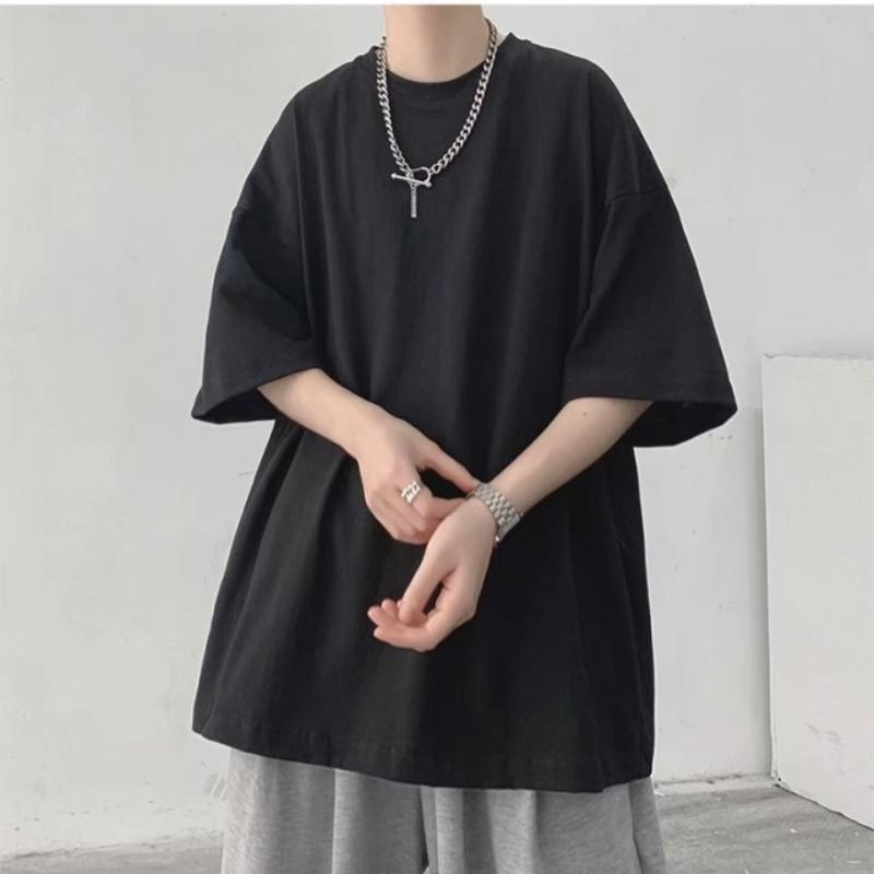 『癮品流行』素色短袖男 上衣短t男生 十色選擇【M-5XL】夏季潮牌寬松純色五分袖潮流ins港風百搭潮男體桖上衣服-細節圖6