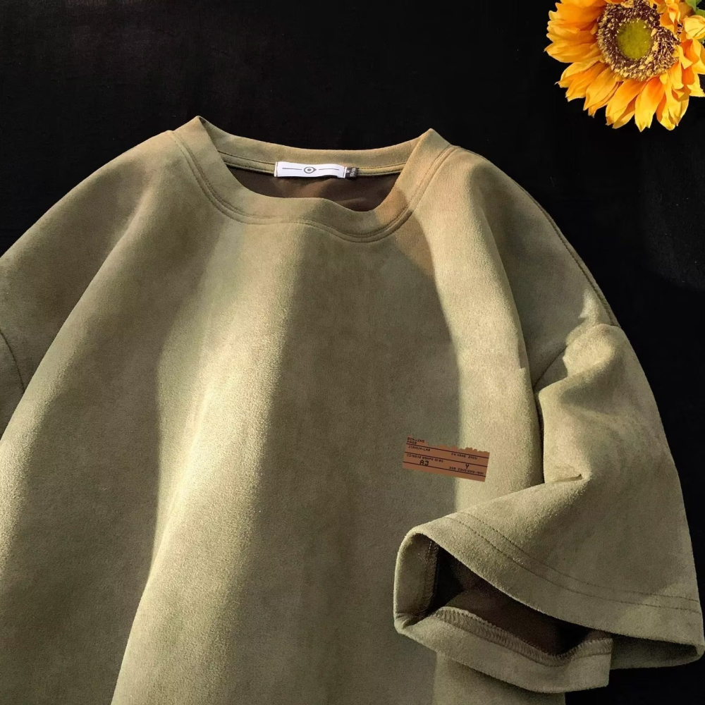 『癮品流行』短袖男重磅t恤麂皮絨印花T恤復古風寬鬆加大碼Oversize男生T恤-細節圖5