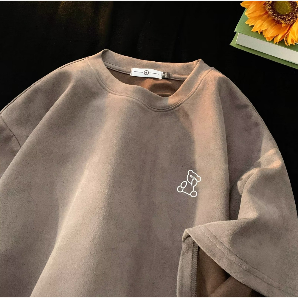 『癮品流行』短袖男重磅t恤麂皮絨印花T恤復古風寬鬆加大碼Oversize男生T恤-細節圖10