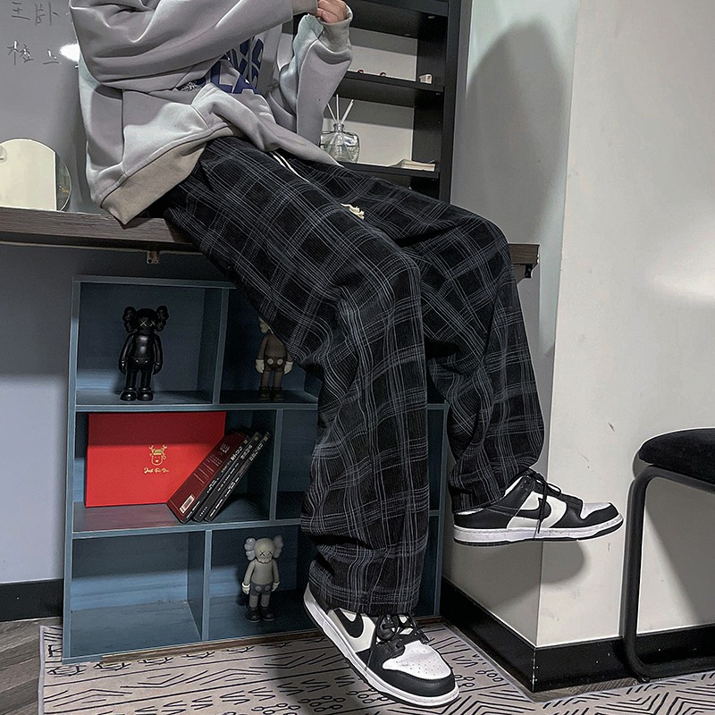 『癮品流行』格子褲 格紋長褲 縮口褲 直筒褲 格子長褲 褲子格子褲女生男生褲子休閒長褲-細節圖3