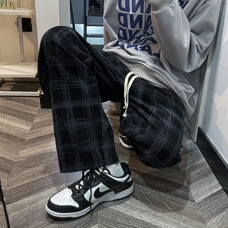 『癮品流行』格子褲 格紋長褲 縮口褲 直筒褲 格子長褲 褲子格子褲女生男生褲子休閒長褲-細節圖5