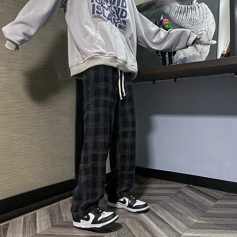 『癮品流行』格子褲 格紋長褲 縮口褲 直筒褲 格子長褲 褲子格子褲女生男生褲子休閒長褲-細節圖6
