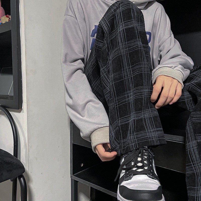 『癮品流行』格子褲 格紋長褲 縮口褲 直筒褲 格子長褲 褲子格子褲女生男生褲子休閒長褲-細節圖7