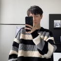 『癮品流行』情侶套裝 粗線毛衣男【M-2XL】秋冬新款拼色條紋毛衣男女同款 日系復古寬松圓領針織衫韓版潮牌上衣-規格圖9