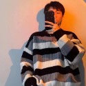 『癮品流行』情侶套裝 粗線毛衣男【M-2XL】秋冬新款拼色條紋毛衣男女同款 日系復古寬松圓領針織衫韓版潮牌上衣-規格圖9
