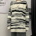 『癮品流行』情侶套裝 粗線毛衣男【M-2XL】秋冬新款拼色條紋毛衣男女同款 日系復古寬松圓領針織衫韓版潮牌上衣-規格圖9